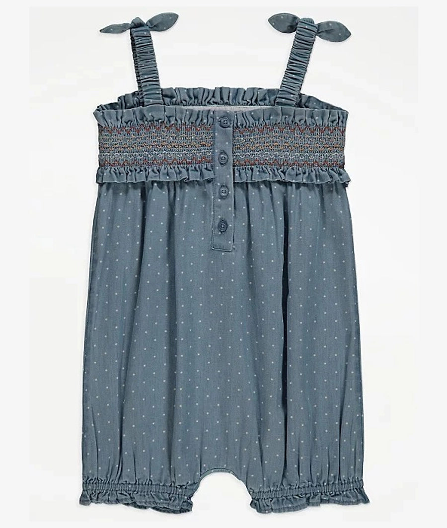 Blue Shirred Denim Romper