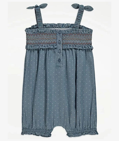 Blue Shirred Denim Romper