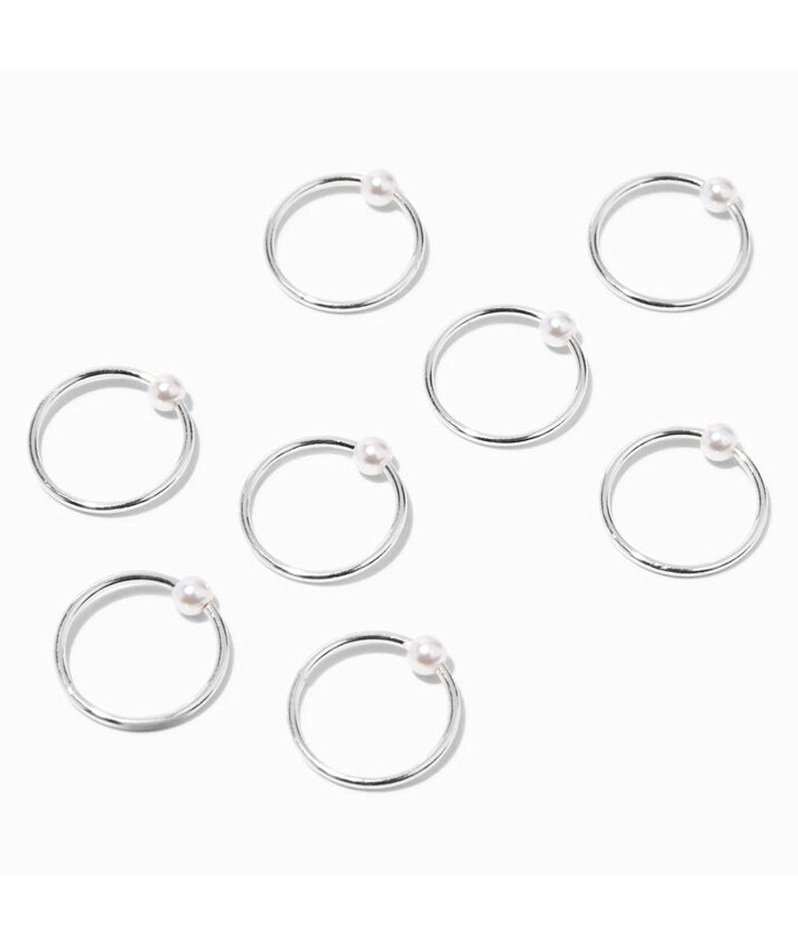 Silver Pearl Hair Rings - 8 Pack