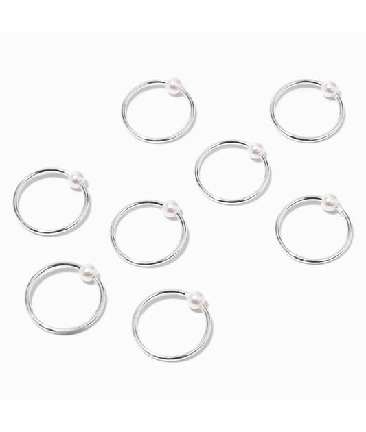 Silver Pearl Hair Rings - 8 Pack