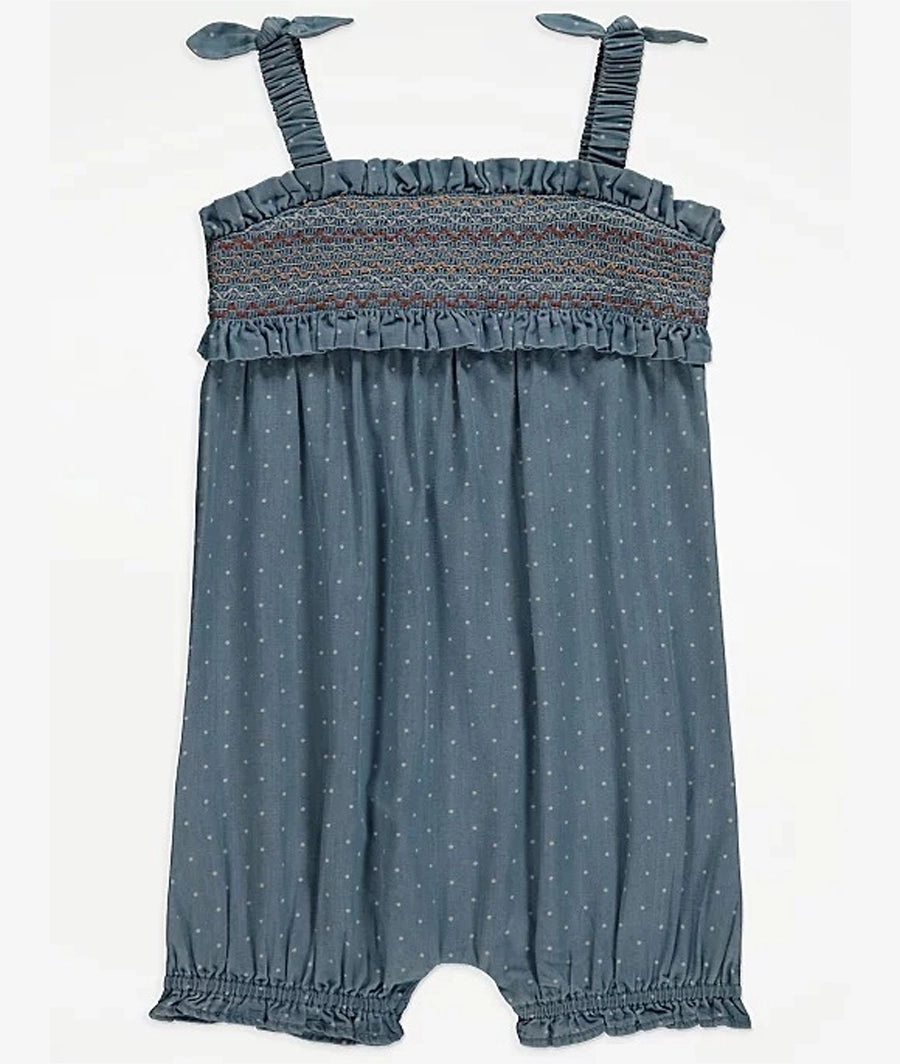 Blue Shirred Denim Romper – Image 2