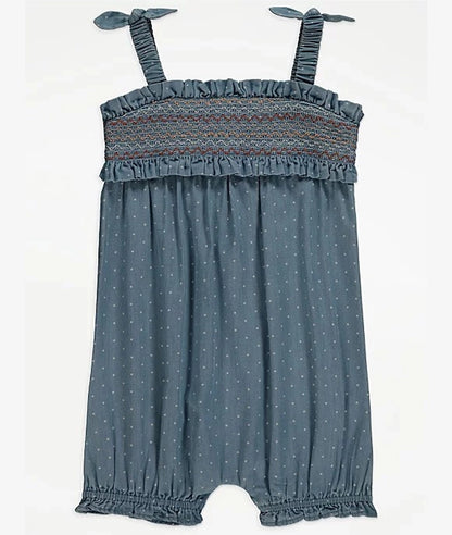 Blue Shirred Denim Romper – Image 2
