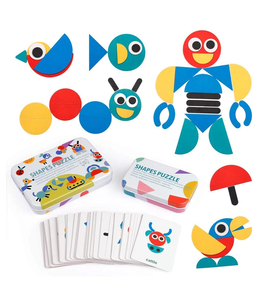 Wooden Pattern Blocks - Tangram Shape Puzzle Set 3 Years+