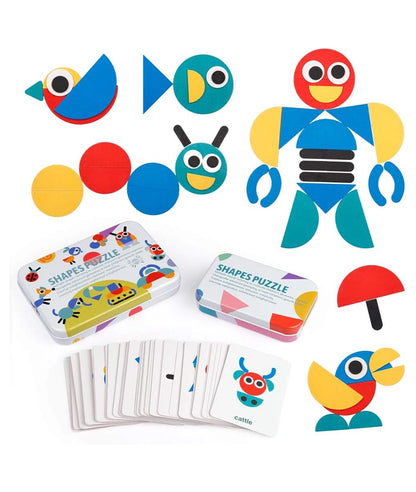Wooden Pattern Blocks - Tangram Shape Puzzle Set 3 Years+