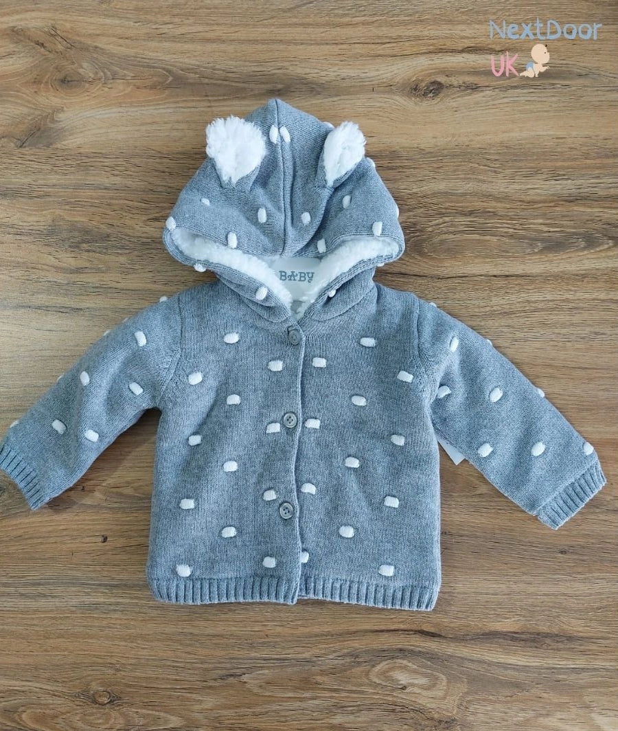 Unisex Grey 3D Ears Knitted Cardigan