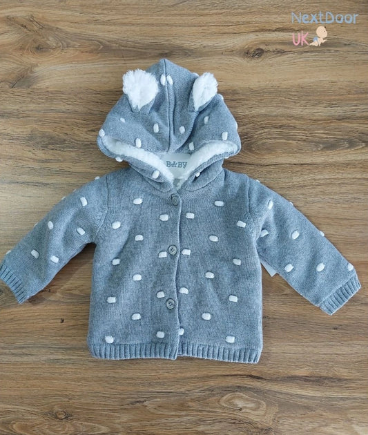 Unisex Grey 3D Ears Knitted Cardigan