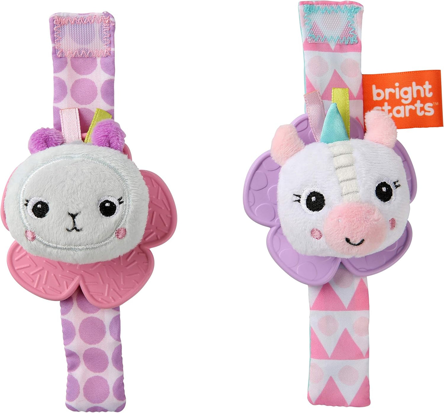 Bright Starts Rattle & Teethe BPA-Free Wrist Pals Baby Toy, Unicorn & Llama, Age Newborn+