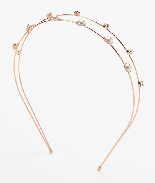 Pearl &amp; Crystal Gold Double Row Headband