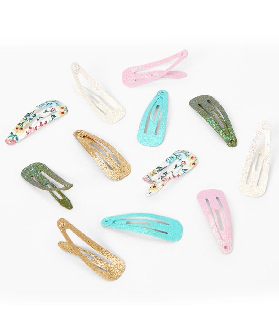 Claire's Club Glitter Floral Snap Hair Clips - 12 Pack