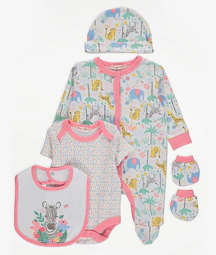 Pink Safari Print 5piece Baby Gift Set