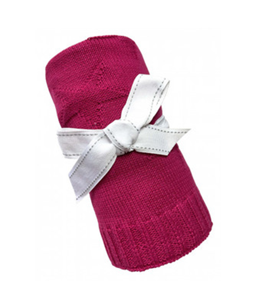KNITTED BLANKET STAR JACQUARD raspberry 70 X 90 cm