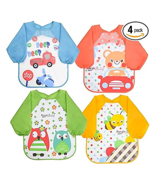 Bibs with Sleeves, EVA Baby Bib 4 pcs, Waterproof Unisex