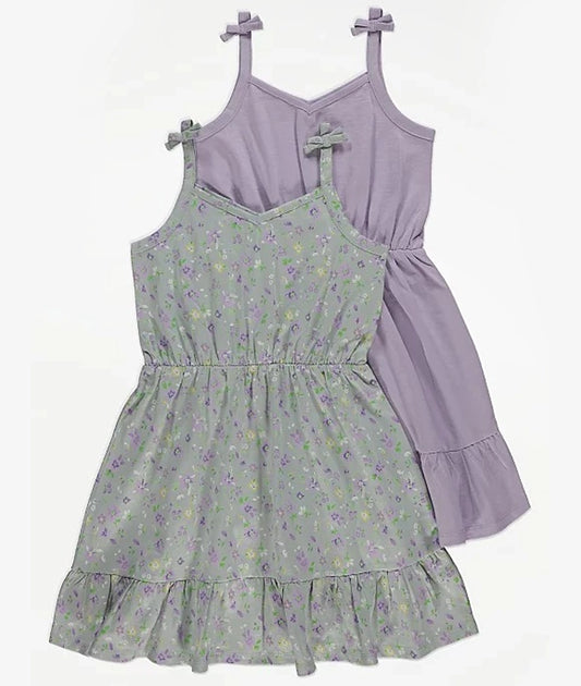 Bow Shoulder Tiered Jersey Dresses 2 Pack