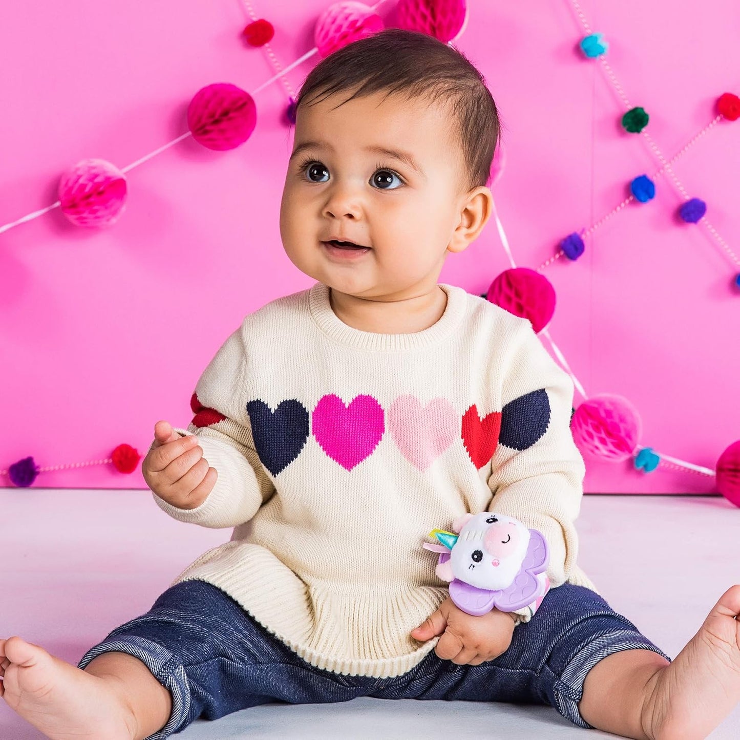 Bright Starts Rattle & Teethe BPA-Free Wrist Pals Baby Toy, Unicorn & Llama, Age Newborn+