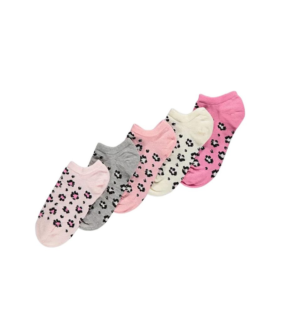 Pink Leopard Print Trainer Liner Socks 5 Pack