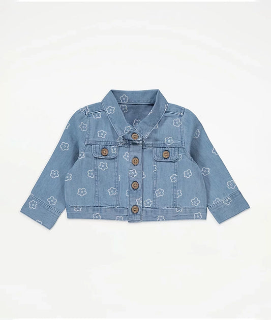 Blue Flower Print Denim Jacket