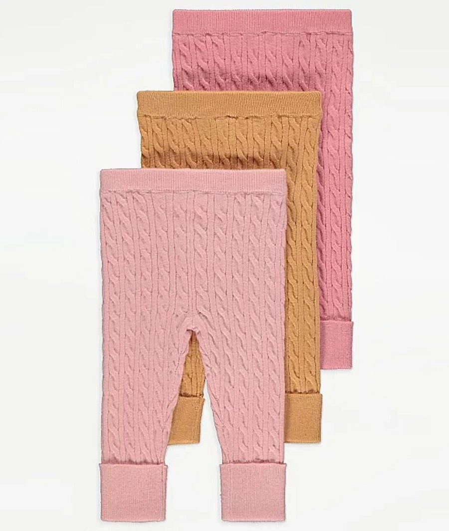 Assorted Pink Cable Knit Leggings 3 Pack