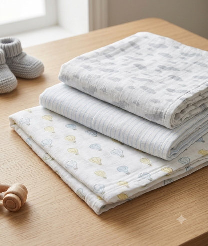 White Hot Air Balloon Muslin Squares 3 Pack