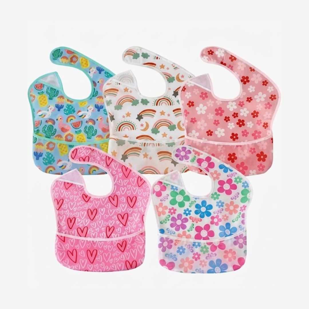 5 Pack  Waterproof Adjustable Mealtime Bibs