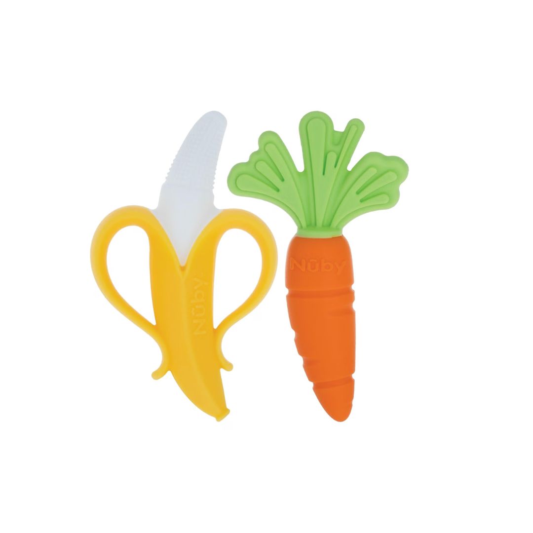 Nuby NanaNubs Banana Massaging Toothbrush and Silicone Carrot Teether 3+months