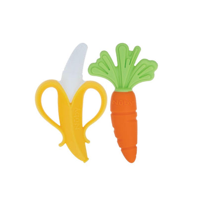 Nuby NanaNubs Banana Massaging Toothbrush and Silicone Carrot Teether 3+months