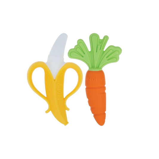 Nuby NanaNubs Banana Massaging Toothbrush and Silicone Carrot Teether 3+months