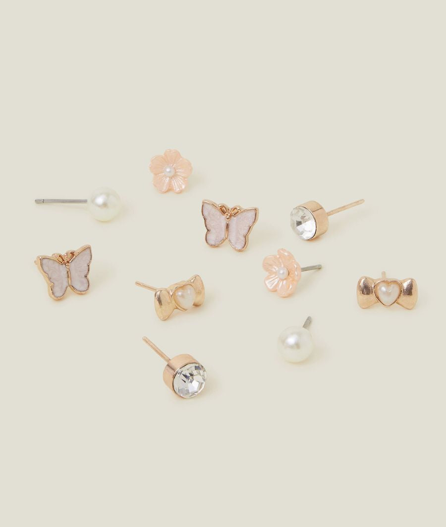 5-Pack Girls Pearly Stud Earrings