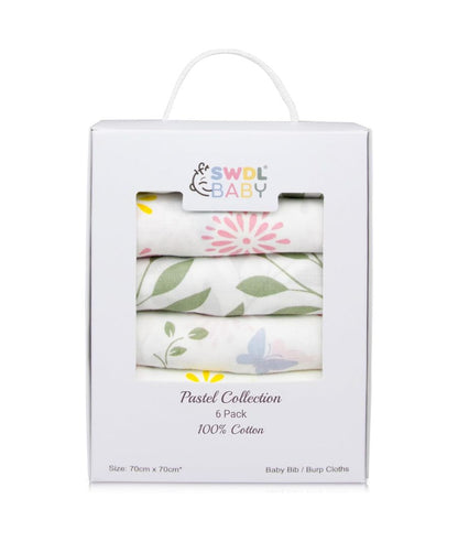 Large Baby Muslin Cloths - 100% Cotton Muslin Squares (Pack of 6, 70 x 70 cm)