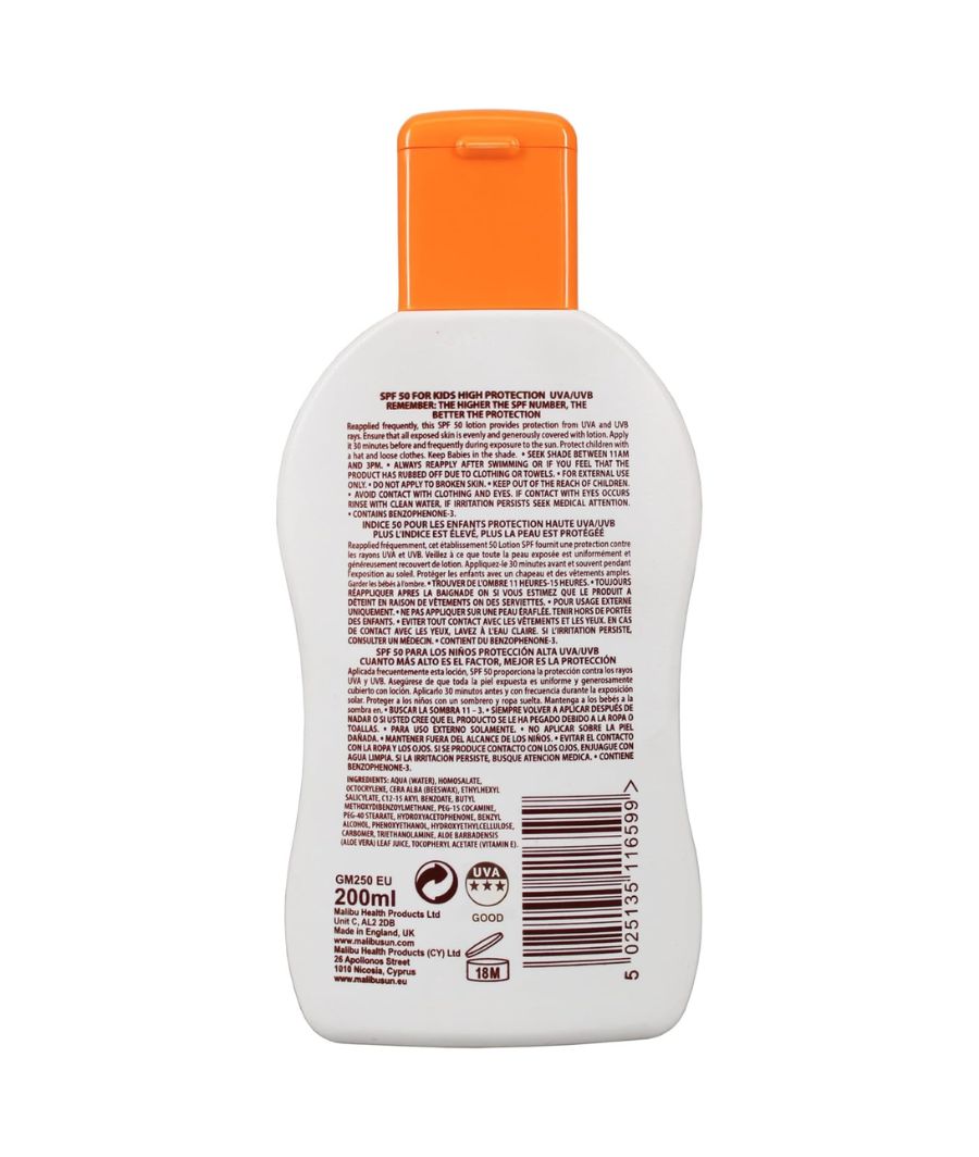 Malibu Sun Kids SPF 50 Lotion 200 ml – Image 2