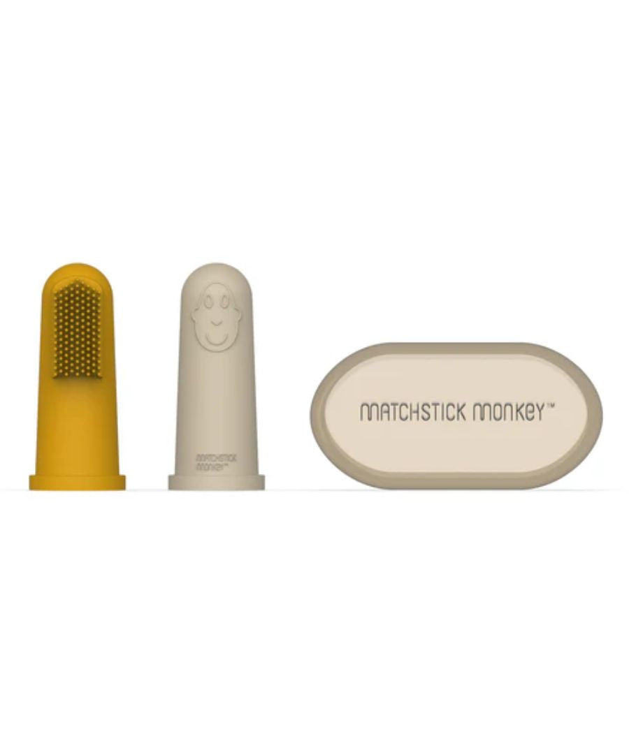 Yellow & Beige Finger Toothbrush with carry case  3- 12 months