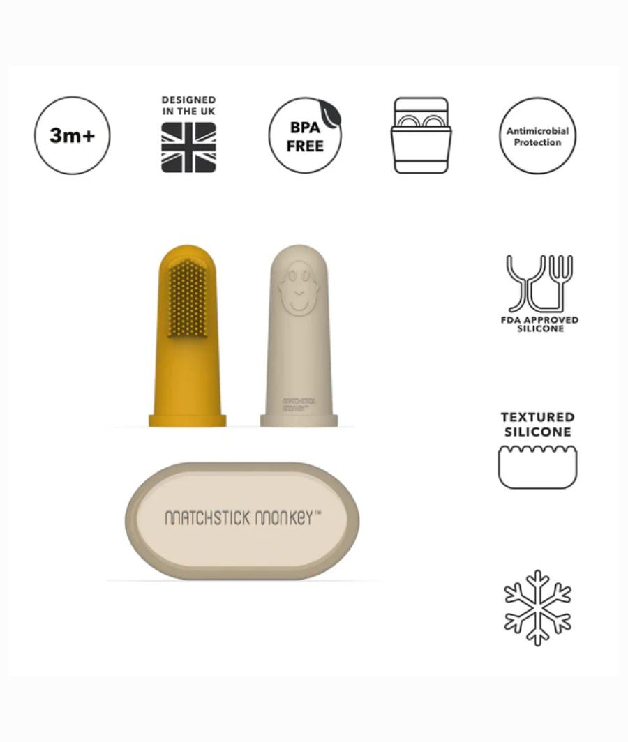 Yellow & Beige Finger Toothbrush with carry case  3- 12 months – Image 4
