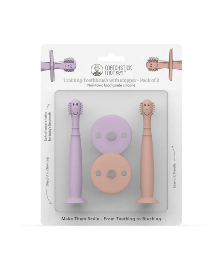 Dusty Pink and Lilac Training Toothbrush with Stopper 3 months