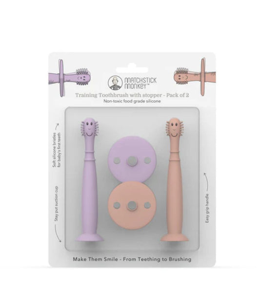 Dusty Pink and Lilac Training Toothbrush with Stopper 3 months