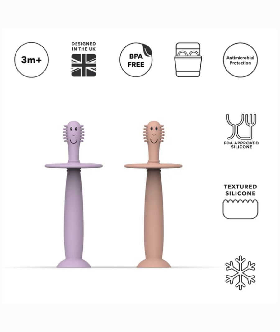 Dusty Pink and Lilac Training Toothbrush with Stopper 3 months – Image 4