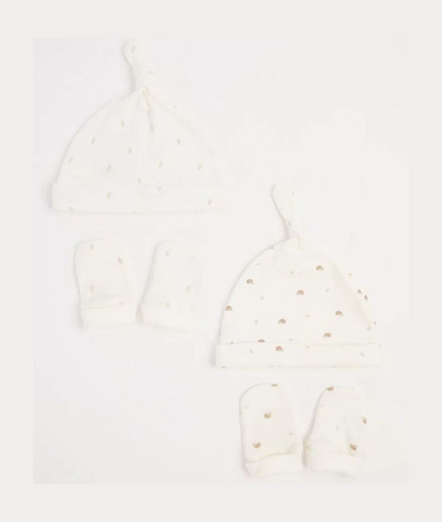 Cream Woodland Hedgehog Hats and Mittens 2 Pack