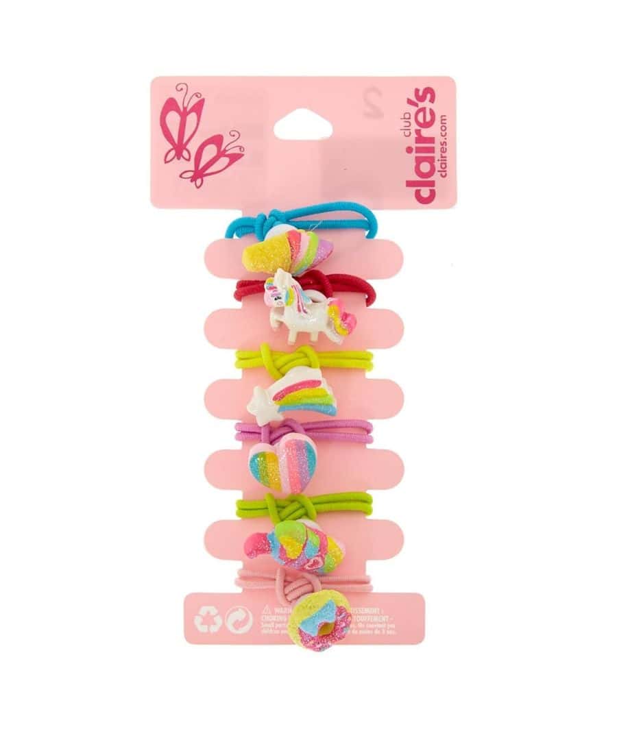 Claire's Club Rainbow Glitter Hair Ties - 6 Pack