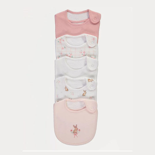 Mummy Daddy Pink Bunny Rabbit Floral Bibs 5 Pack