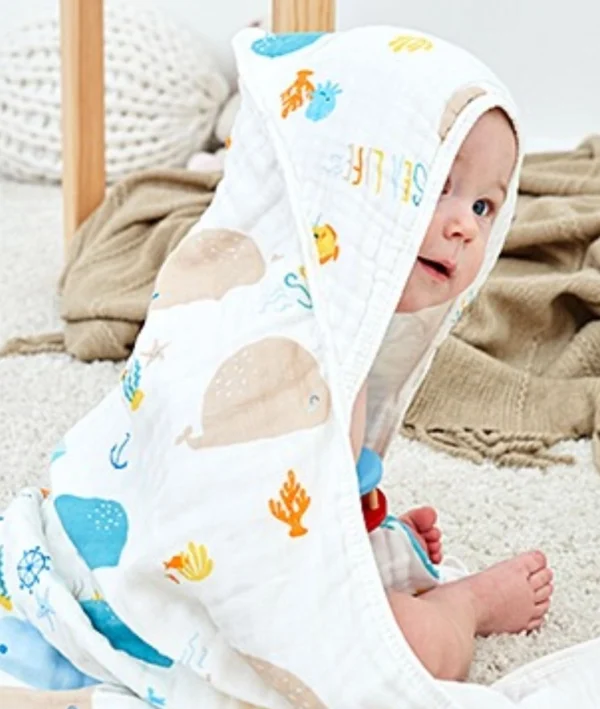 Yoofoss Baby Hooded Bath Towel 32x32Inch (Whale)