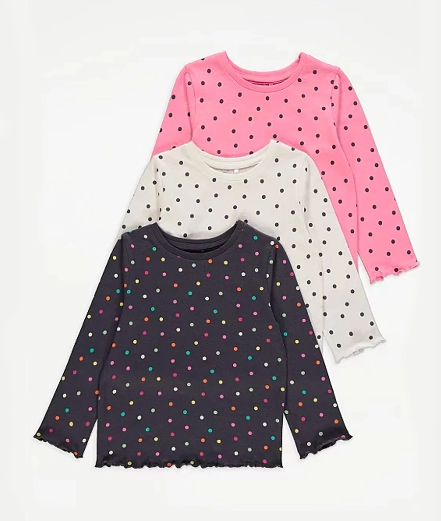 Polka Dot Print Long Sleeve Tops 3 Pack