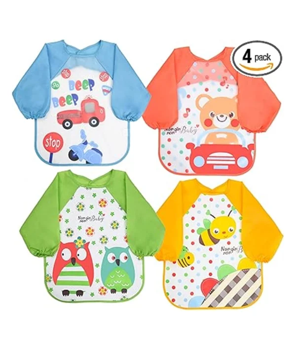 Bibs with Sleeves, EVA Baby Bib 4 pcs, Waterproof Unisex