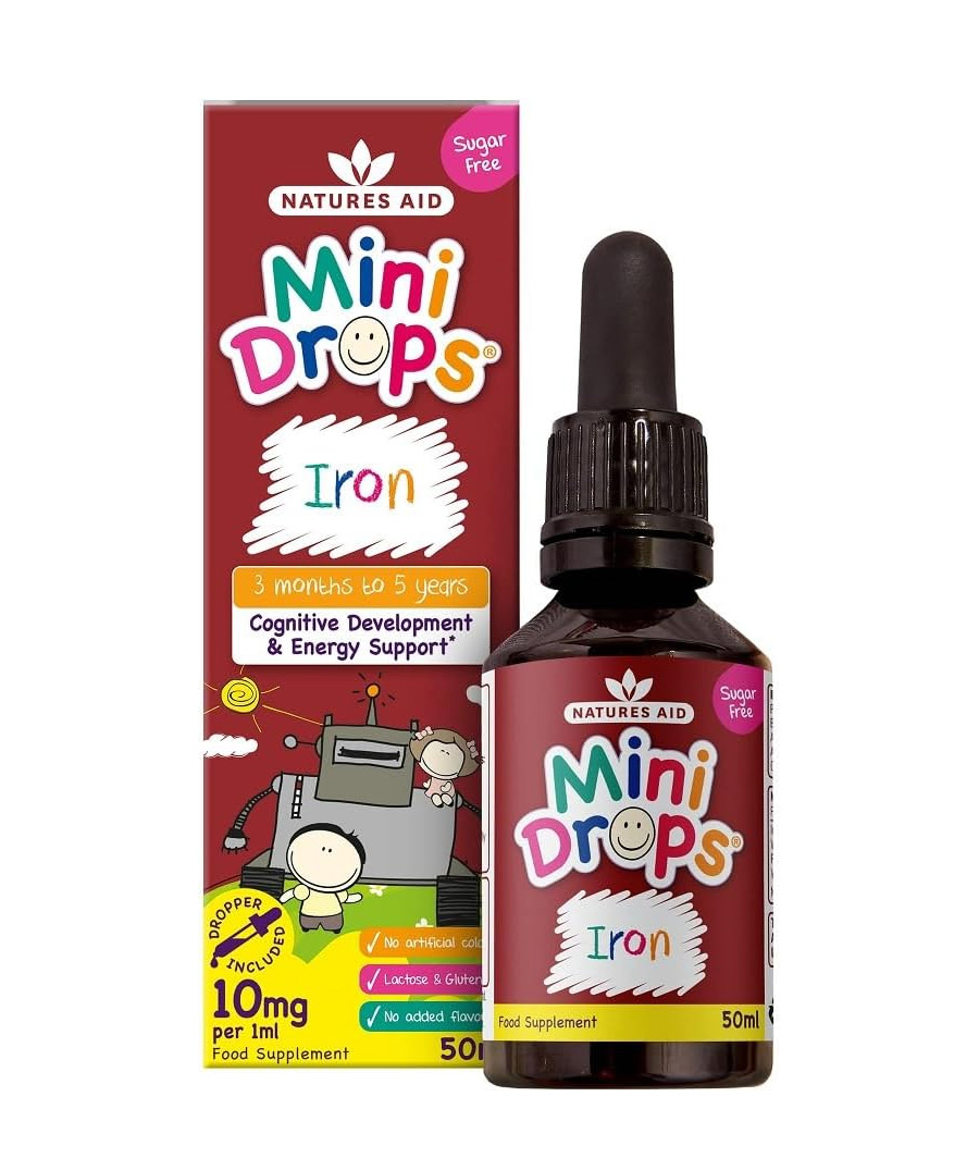 Natures Aid Iron Mini Drops for Infants and Children, Cognitive Development, Sugar Free, 50 ml