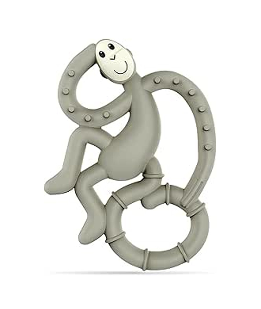 Matchstick Monkey, Antimicrobial Silicone Teether, 3 Months Old+, grey Mini Monkey