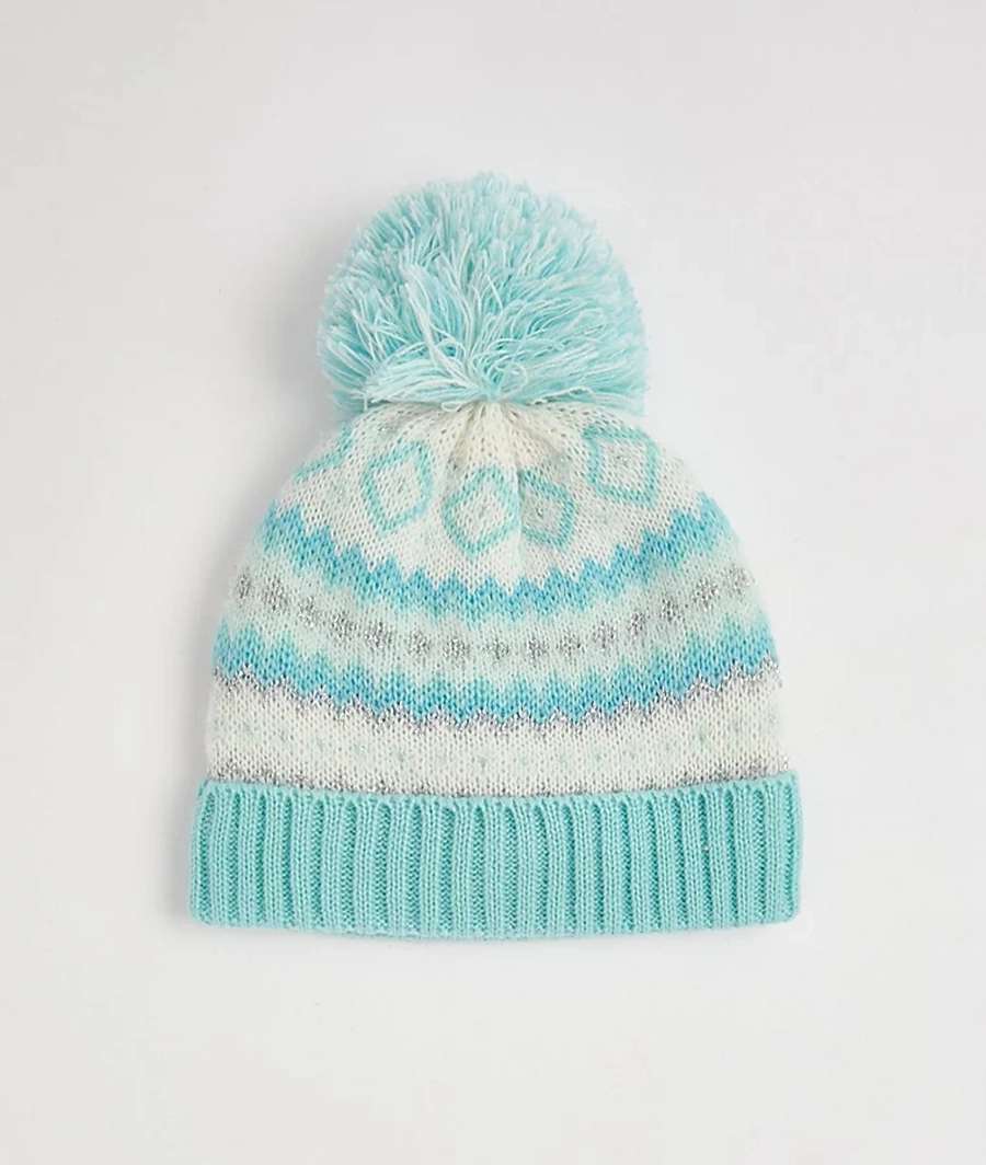 Light blue Glitter Fairisle Bobble Hat (4-8 Years)