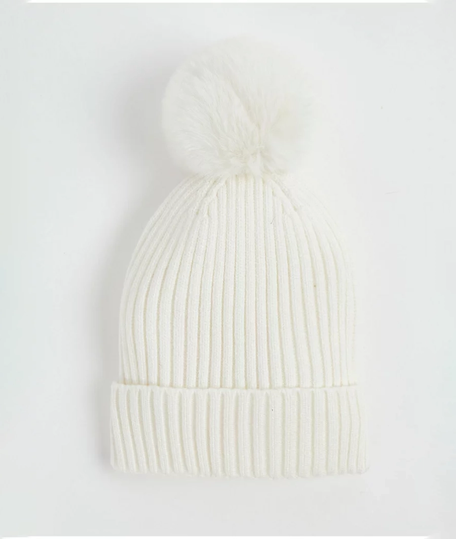 Cream Knitted Bobble Hat(4-8 Years)
