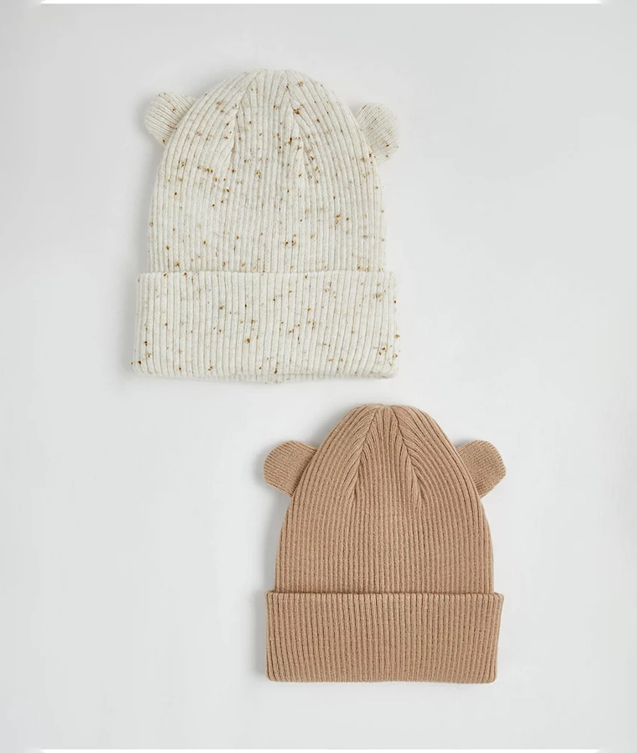 Mocha 3D Ear Knitted Beanie Hats 2 Pack