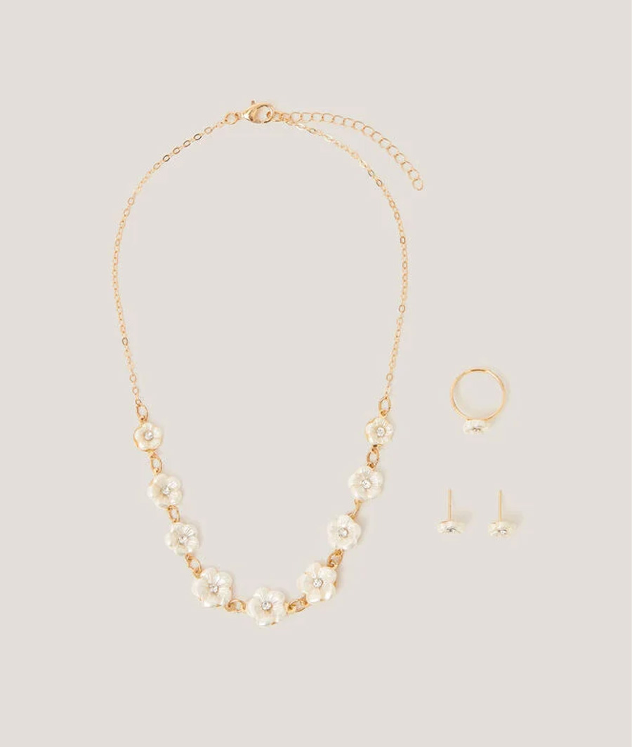 Pearly Flower Jewellery Set Gold