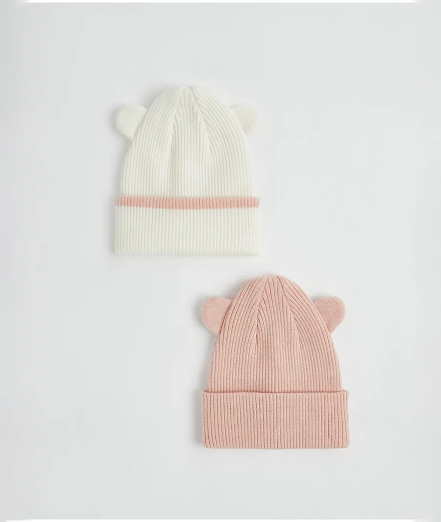 Pink 3D Ear Knitted Beanie Hats 2 Pack