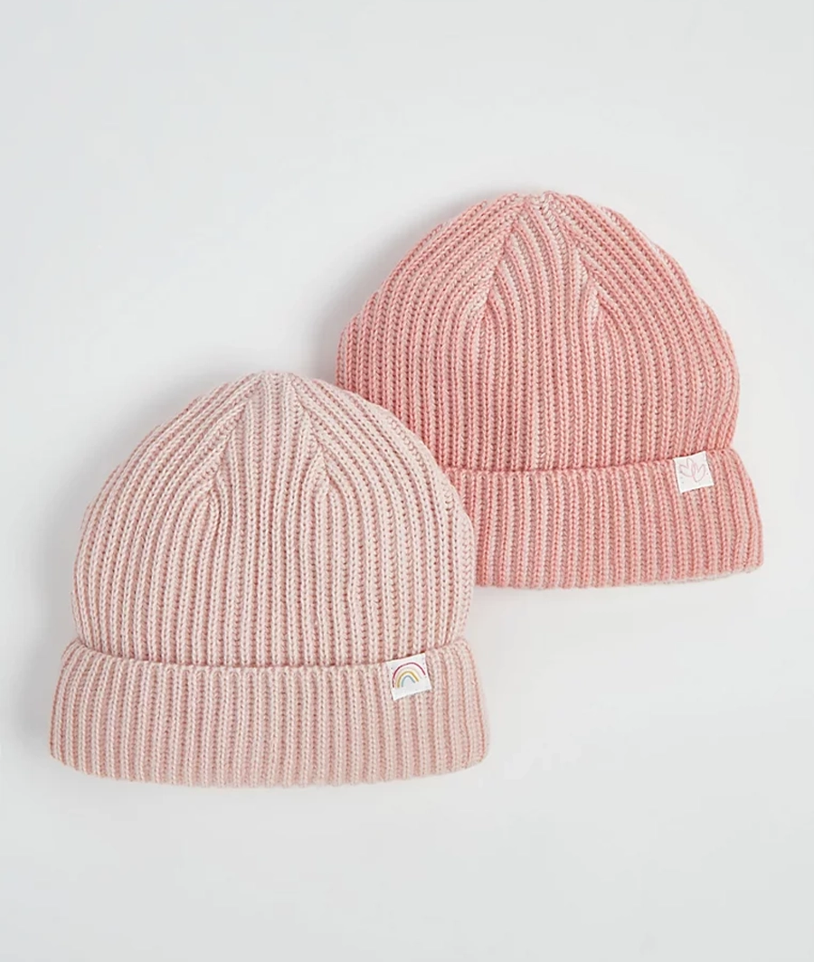 Pink Knitted Beanie Hats 2 Pack(4-8 Years)