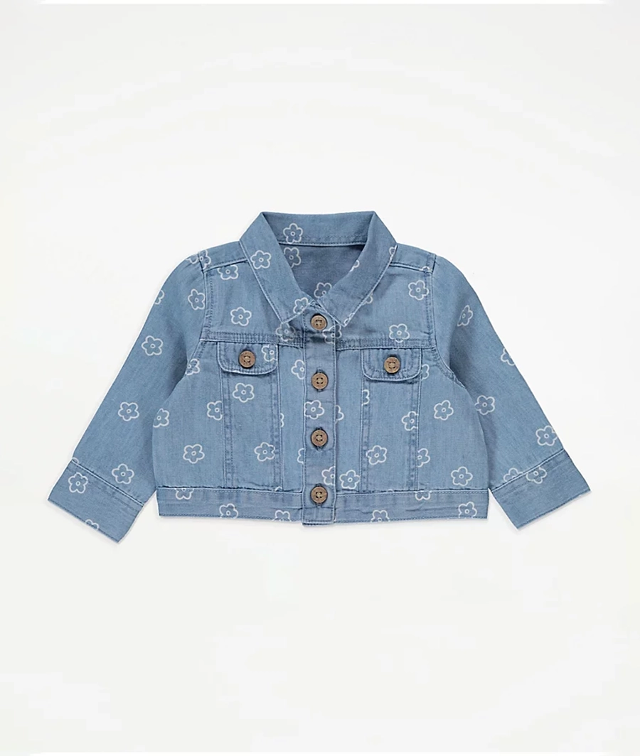 Blue Flower Print Denim Jacket