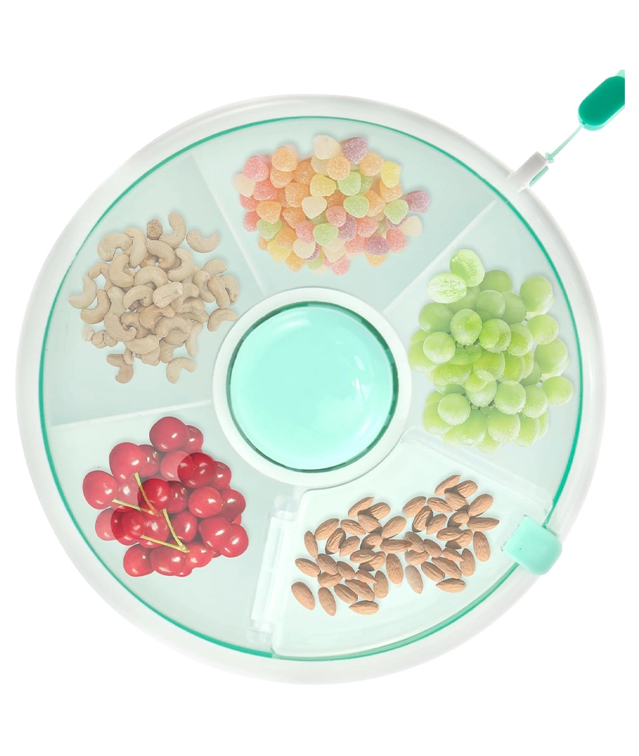 Kids Snack Spinner Toddler Spinner Snack Box with Hand Strap 18cm 5 Compartments ( Green)